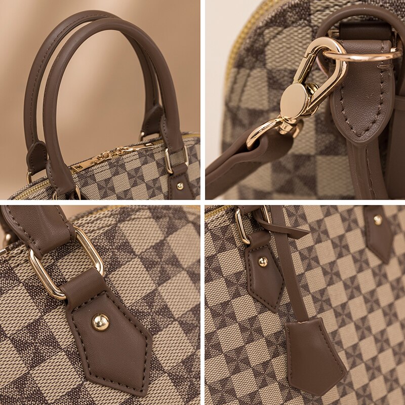 Women Handbag 2023 New Luxury With Shoulder Crossbody Strap Leather Large Plaid Ladies Fashion Toiletry Designer Top Handle Bags