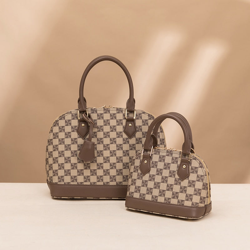 Women Handbag 2023 New Luxury With Shoulder Crossbody Strap Leather Large Plaid Ladies Fashion Toiletry Designer Top Handle Bags