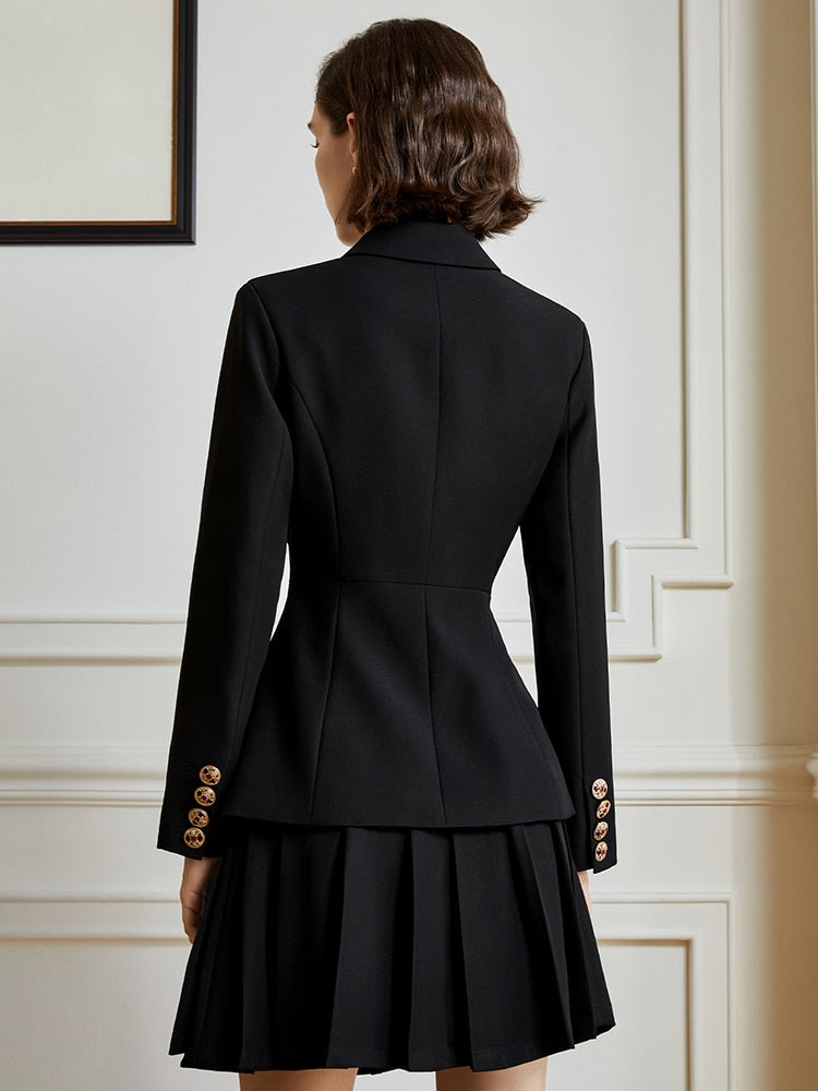 TWOTWINSTYLE Slim Two Piece Set Women Notched Collar Long Sleeve Blazer High Waist A Line Mini Skirt Female Sets Fashion Clothes