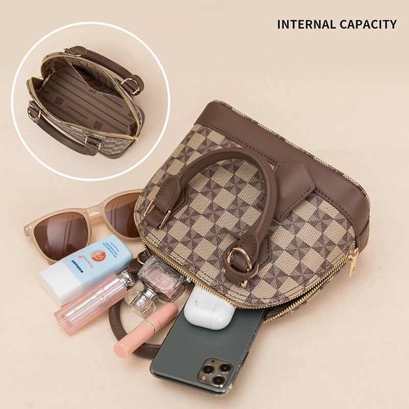 Women Handbag 2023 New Luxury With Shoulder Crossbody Strap Leather Large Plaid Ladies Fashion Toiletry Designer Top Handle Bags