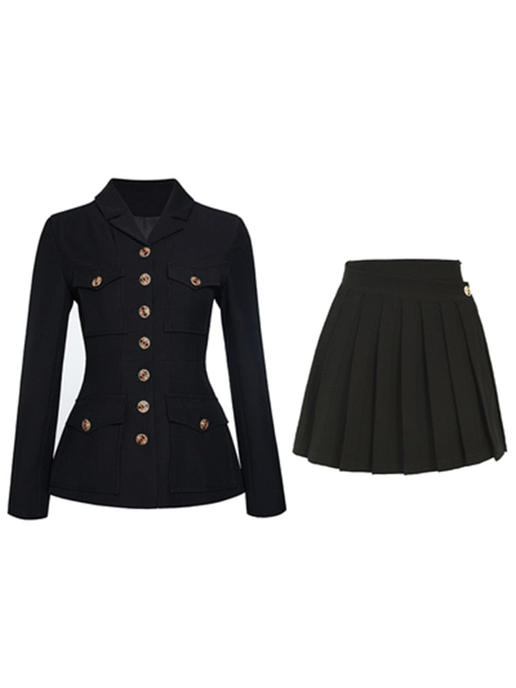 TWOTWINSTYLE Slim Two Piece Set Women Notched Collar Long Sleeve Blazer High Waist A Line Mini Skirt Female Sets Fashion Clothes
