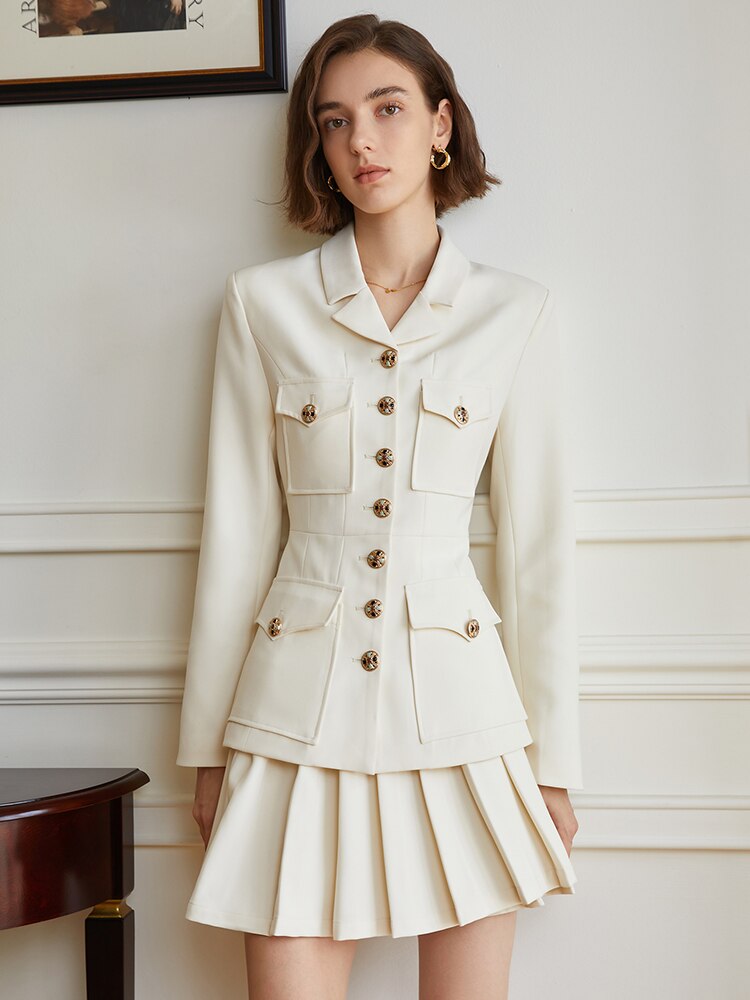 TWOTWINSTYLE Slim Two Piece Set Women Notched Collar Long Sleeve Blazer High Waist A Line Mini Skirt Female Sets Fashion Clothes