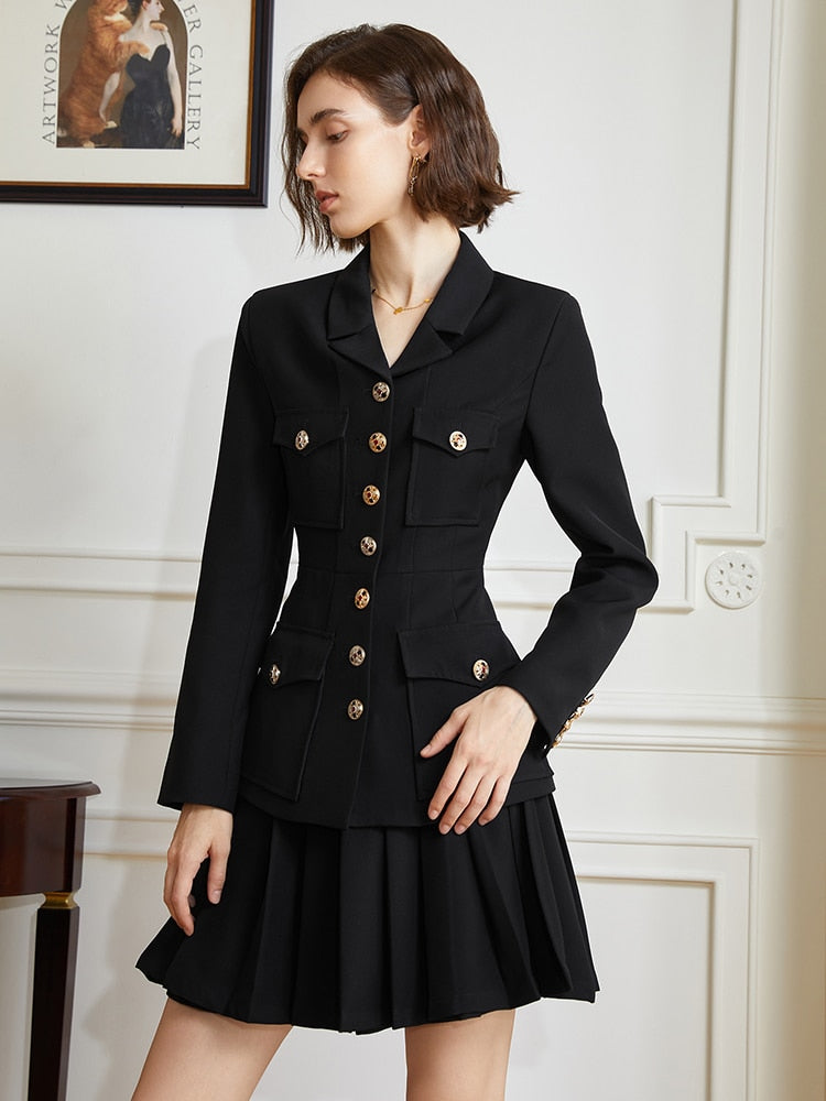 TWOTWINSTYLE Slim Two Piece Set Women Notched Collar Long Sleeve Blazer High Waist A Line Mini Skirt Female Sets Fashion Clothes