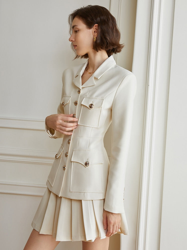TWOTWINSTYLE Slim Two Piece Set Women Notched Collar Long Sleeve Blazer High Waist A Line Mini Skirt Female Sets Fashion Clothes