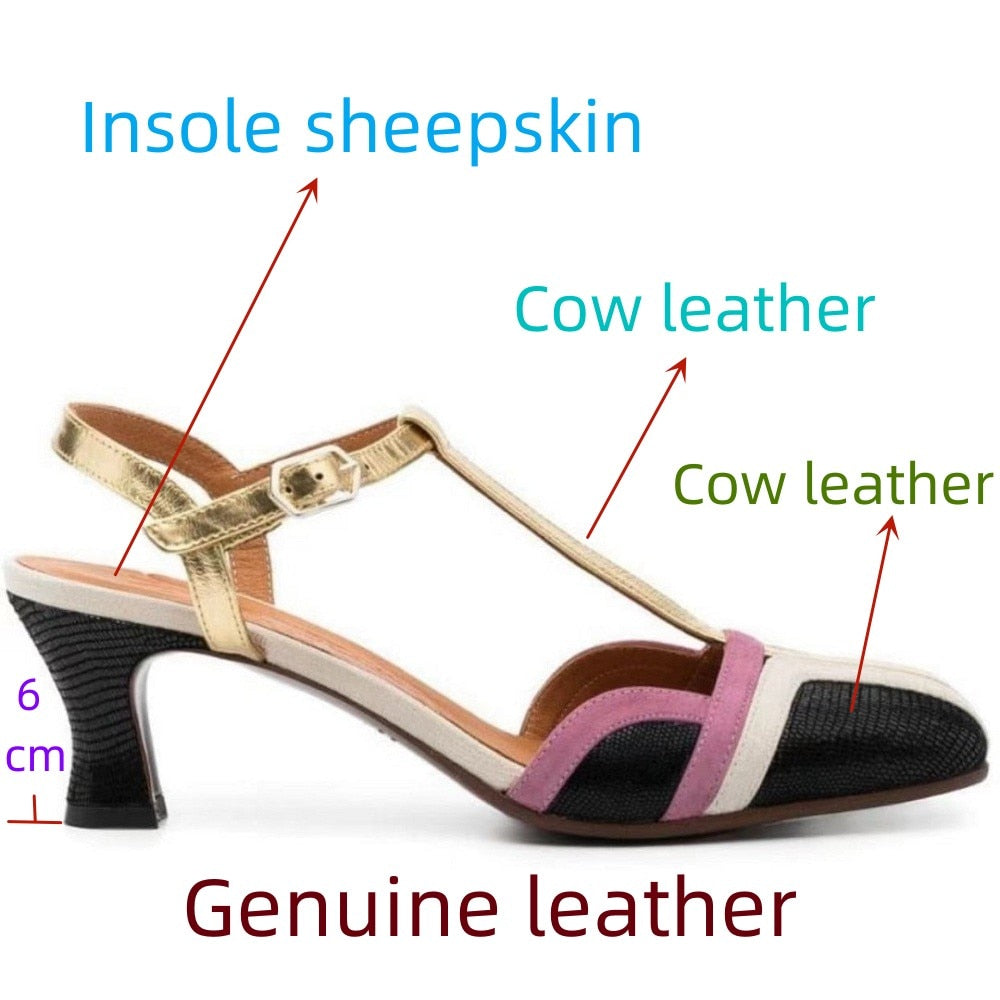 【JOCHEBED HU】Summer Slingbacks Sandals French Style Women Genuine Leather Shoes Female Retro Buckle Strap Vintage Pumps On 33-46