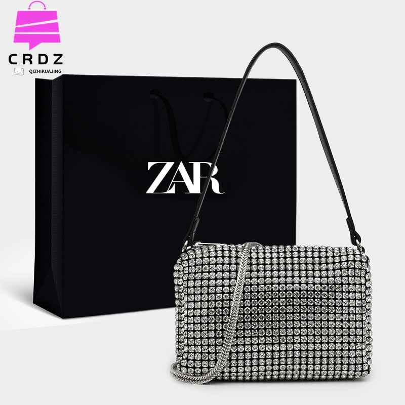 High Quality Luxury Brand Designer Za Shoulder Bag For Wome Diamond Inlaid Messenger Bags Ladies Bag Female Top Handle Bag Bolso