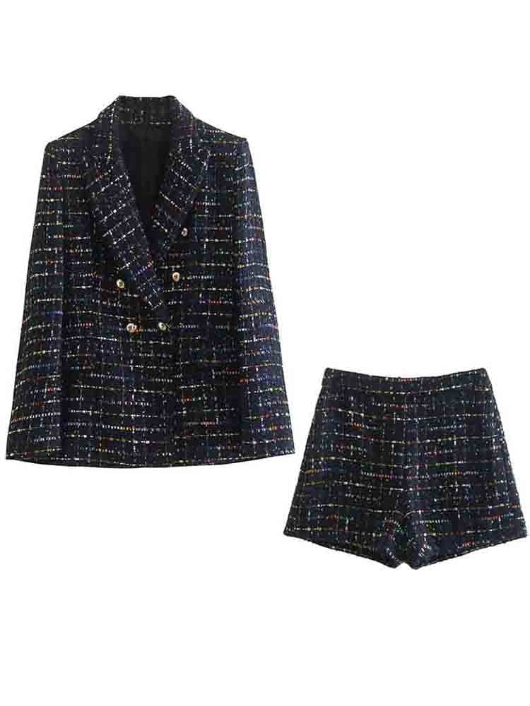 KLKXMYT TRAF Women&#39;s Blazer Set Woman 2 Pieces Suit 2023 Autumn Fashion Woollen Blazers Shorts Two Piece Sets Womens Outfits